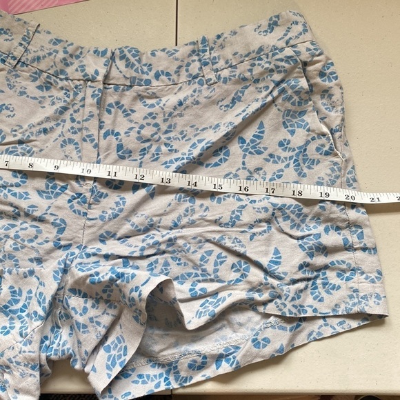 SANDRO linen blend high waist blue floral mosaic print shorts 10 - Picture 10 of 10